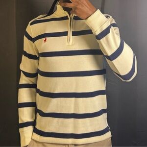 Polo by Ralph Lauren Navy and Cream Striped Zip-Up Sweater